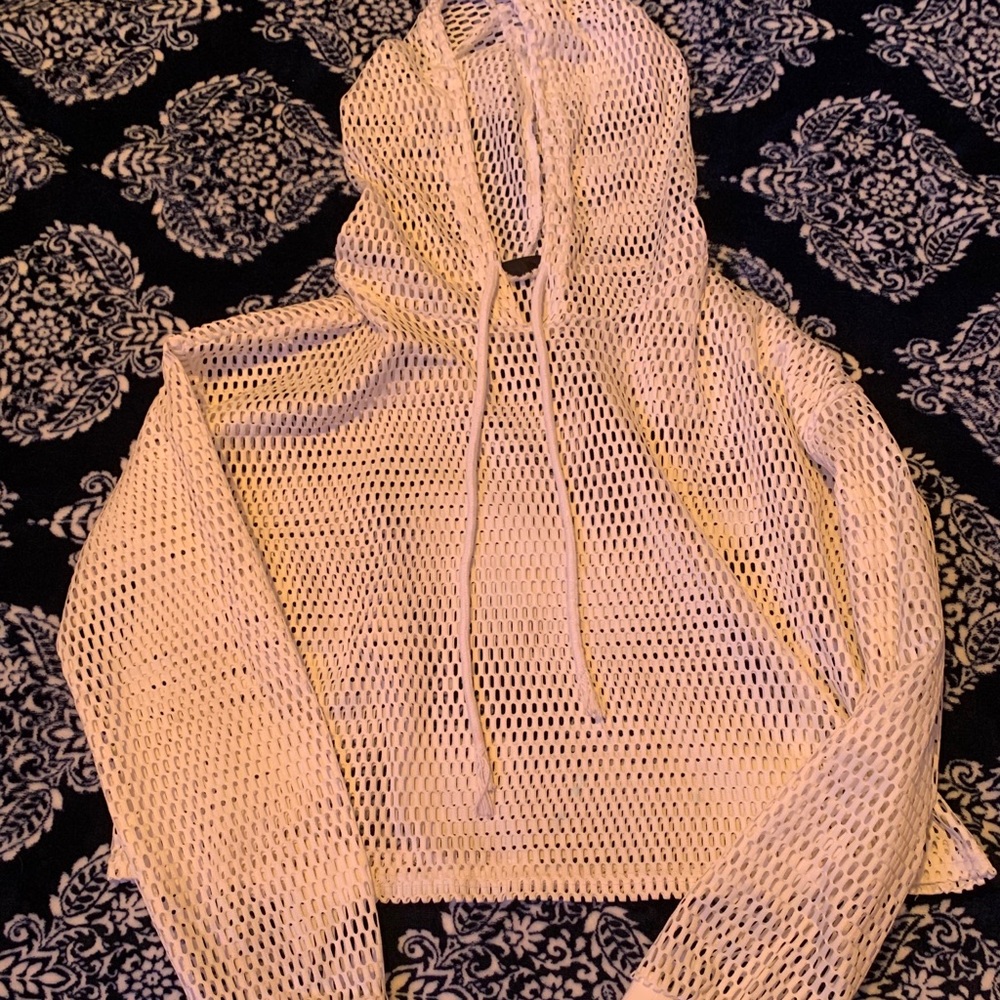 SHIEN mesh cropped white hoodie size large